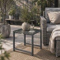 Wyld Haus Visano Grey Rattan Outdoor Side Table with Tempered Glass Top