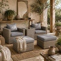 Wyld Haus Vapa Mixed Brown Faux Rattan 5 Piece Bistro Set with Glass Table