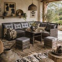 Wyld Haus Dili Grey 8 Seater Outdoor Rattan Sofa Set with Cushions & Table