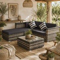 Wyld Haus Eltami Rattan Outdoor Sectional Sofa Set 4 Seater Black Mixed Grey