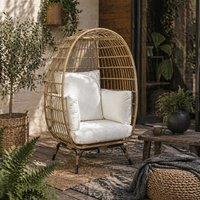 Wyld Haus Tasudo Khaki Rattan Style Egg Chair with White Cushions