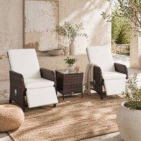 Wyld Haus Nomo 3 Piece Rattan Bistro Set Mixed Brown with Cream White Cushions