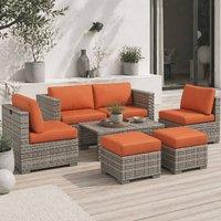 Wyld Haus Suve 6 Seater Grey PE Rattan Garden Furniture Set with Orange Cushions