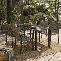 Wyld Haus Saka 4 Seater Outdoor Rattan Dining Set with Tempered Glass Table in Black
