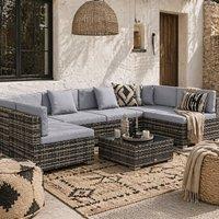 Wyld Haus Nalo Elni Grey 7 Piece Rattan Corner Garden Set with Glass Top