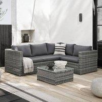 Wyld Haus Laneri Mixed Grey 4 Seater Rattan Corner Sofa Set with Glass Table