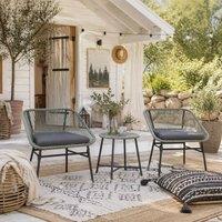 Wyld Haus Sorino 3 Piece Light Grey Rattan Bistro Set with Glass Table