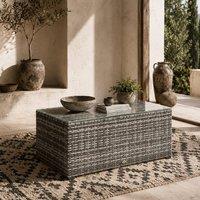 Wyld Haus Vimi 90cm Light Grey Rattan Side Table with Glass Top