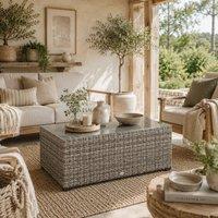 Wyld Haus Livatoli Dark Grey Rattan Rectangular Glass Top Side Table