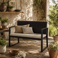 Wyld Haus Lalepa Black & Beige 2 Seater Woven Rattan Outdoor Bench