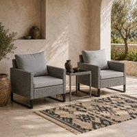 Wyld Haus Dobaso 3 Piece Grey Rattan Bistro Set with Tempered Glass Table