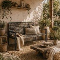 Wyld Haus Batare Grey 2 Seater Rattan Garden Bench with Armrests