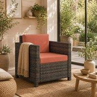 Wyld Haus Noette Faux Rattan Garden Armchair Mixed Brown & Orange Cushions