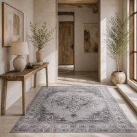 Wyld Haus Vera 290 x 200 cm Grey Polyester Vintage Style Non Slip Washable Rug | Size: 274 cm x 183 cm