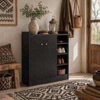Wyld Haus Rala Black Shoe Cabinet 9 Shelves 2 Doors