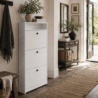Wyld Haus Kero Vemo Slim White Shoe Cabinet 3 Flip Drawers with Top Shelf