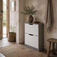 Wyld Haus Lohase Grey & White 2 Drawer Shoe Cabinet with Adjustable Shelves