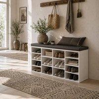 Wyld Haus Noro White 14 Compartment Shoe Rack with Grey PU Cushion
