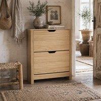 Wyld Haus Sato Rilu Slim Shoe Cabinet Natural Wood Effect 2 Flip Drawers 12 Pair