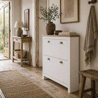 Wyld Haus Neneka Slim White Shoe Cabinet with 2 Flip Drawers Holds 12 Pairs