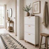 Wyld Haus Romola Slim Cream White Shoe Cabinet with 3 Flip Drawers for 12 Pairs