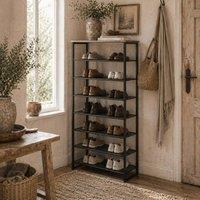 Wyld Haus Malo 8 Tier Metal Shoe Rack with Mesh Shelves Black with Grey Top