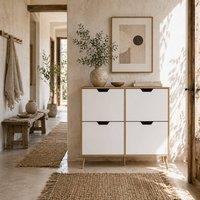 Wyld Haus Margarita Scandi Wooden Shoe Cabinet 4 Flip Drawers 95H x 95W x 26D cm in White