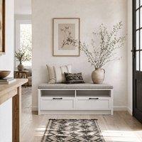 Wyld Haus Noma White Shoe Bench with Grey Cushion 2 Shelves 2 Drawers