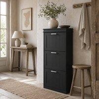Wyld Haus Kaso Black 3 Drawer Slim Shoe Cabinet MDF Adjustable Shelves