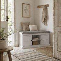 Wyld Haus Lire Wooden Shoe Bench with Cushioned Grey Top L105 x D35 x H47cm in White