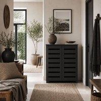 Wyld Haus Kamoza Black Slim Shoe Cabinet 5 Tier Storage with Slatted Doors