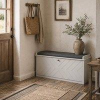 Wyld Haus Rakamo White Shoe Bench with Grey Padded Seat Holds up to 10 Pairs