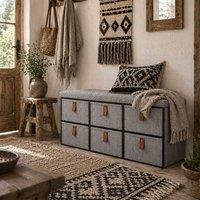 Wyld Haus Taelha Light Grey Fabric Shoe Bench with Cushioned Seat & 6 Drawers