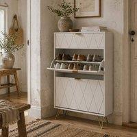 Wyld Haus Molari Doha Narrow White Shoe Cabinet with 2 Flip Drawers