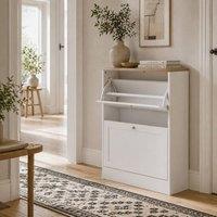 Wyld Haus Lori White Shoe Cabinet with Natural Top 2 Flip Down Drawers