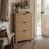 Wyld Haus Nesela Slim Shoe Cabinet Natural Wood Finish 3 Flip Drawers