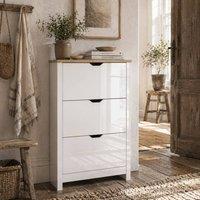 Wyld Haus Dorane Lake High Gloss White Slim Shoe Cabinet 3 Flip Drawers