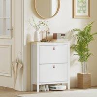 Wyld Haus Rimi White & Oak 2 Drawer Shoe Cabinet with Faux Leather Handles