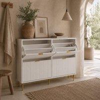 Wyld Haus White Ribbed 4 Drawer Shoe Cabinet Slim Flip Storage
