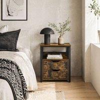 Wyld Haus Liri Hael Small Rustic Brown Bedside Table 2 Drawers Top Shelf
