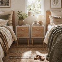 Wyld Haus Elco Set of 2 Bedside Tables 2 Drawers Angled Pine Legs in White