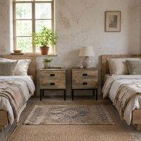 Wyld Haus Monoyo Set of 2 Coffee Brown Retro Bedside Tables 2 Drawers Black Legs