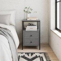 Wyld Haus Loto Narrow Bedside Table Grey Wood Effect with 2 Drawers & Shelf