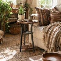 Wyld Haus Neri Rustic Brown Round Side Table with 3 Tier Floral Shelf