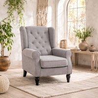 Wyld Haus Grey Fabric Wingback Accent Chair with Button Tufting & Wooden Frame