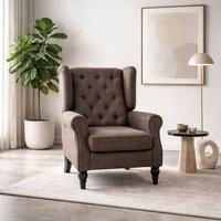 Wyld Haus Mizi Brown Wingback Accent Chair Snow Flannel Button Tufted