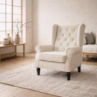 Wyld Haus Vipamo Cream White Wingback Accent Chair with Button Tufted Upholstery