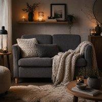 Wyld Haus Sono Dark Grey Compact 2 Seater Loveseat with Wooden Legs & Armrests