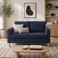 Wyld Haus Rozike Nodi Corduroy Blue Compact 2 Seater Sofa Natural Wooden Legs