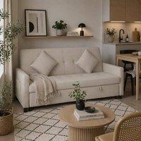 Wyld Haus Yokari Beige Velvet Feel 3 Seater Convertible Sofa Bed